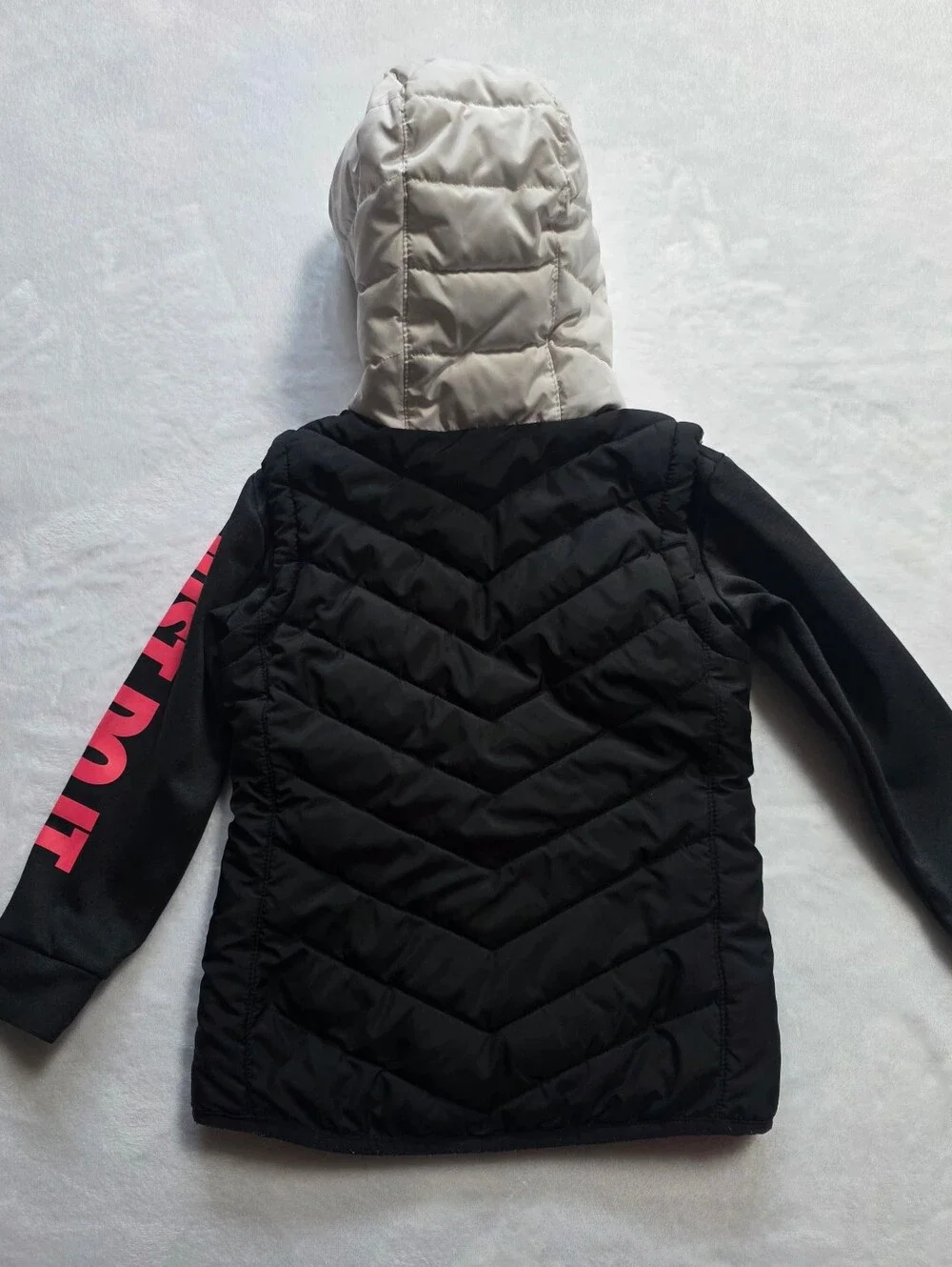 Nike Kids 4T Puffer Jacket Fleece Lined Hooded Black Pink Just Do It